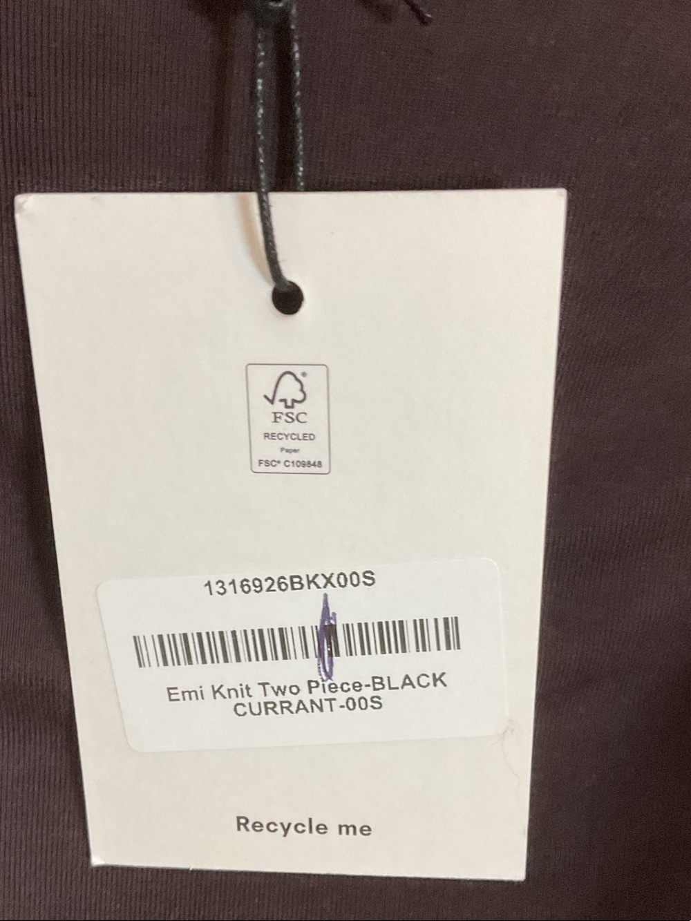 Reformation Women's Long Sleeve Emi Knit Ruched Top Black Currant NWT Small - Picture 3 of 8